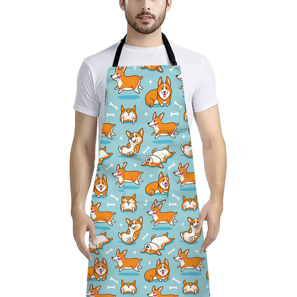 Happy Corgi Pattern Print Bib Apron With Pocket
