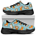Happy Corgi Pattern Print Black Chunky Shoes