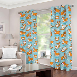 Happy Corgi Pattern Print Blackout Grommet Curtains