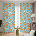 Happy Corgi Pattern Print Dimout Pencil Pleat Curtains