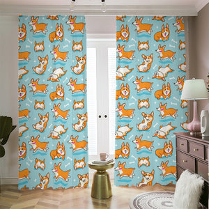 Happy Corgi Pattern Print Blackout Pencil Pleat Curtains