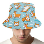 Happy Corgi Pattern Print Bucket Hat