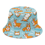 Happy Corgi Pattern Print Bucket Hat
