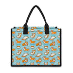Happy Corgi Pattern Print Canvas Tote Bag