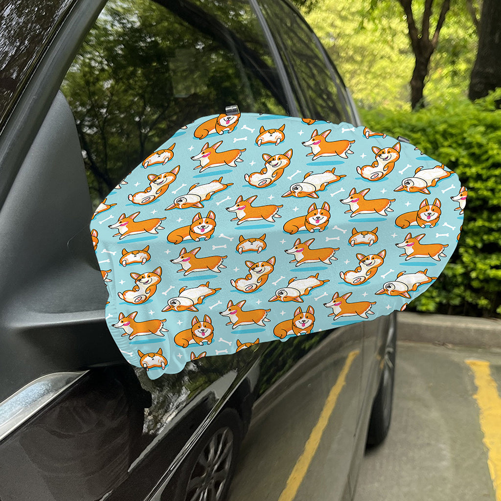 Happy Corgi Pattern Print Car Side Mirror Covers