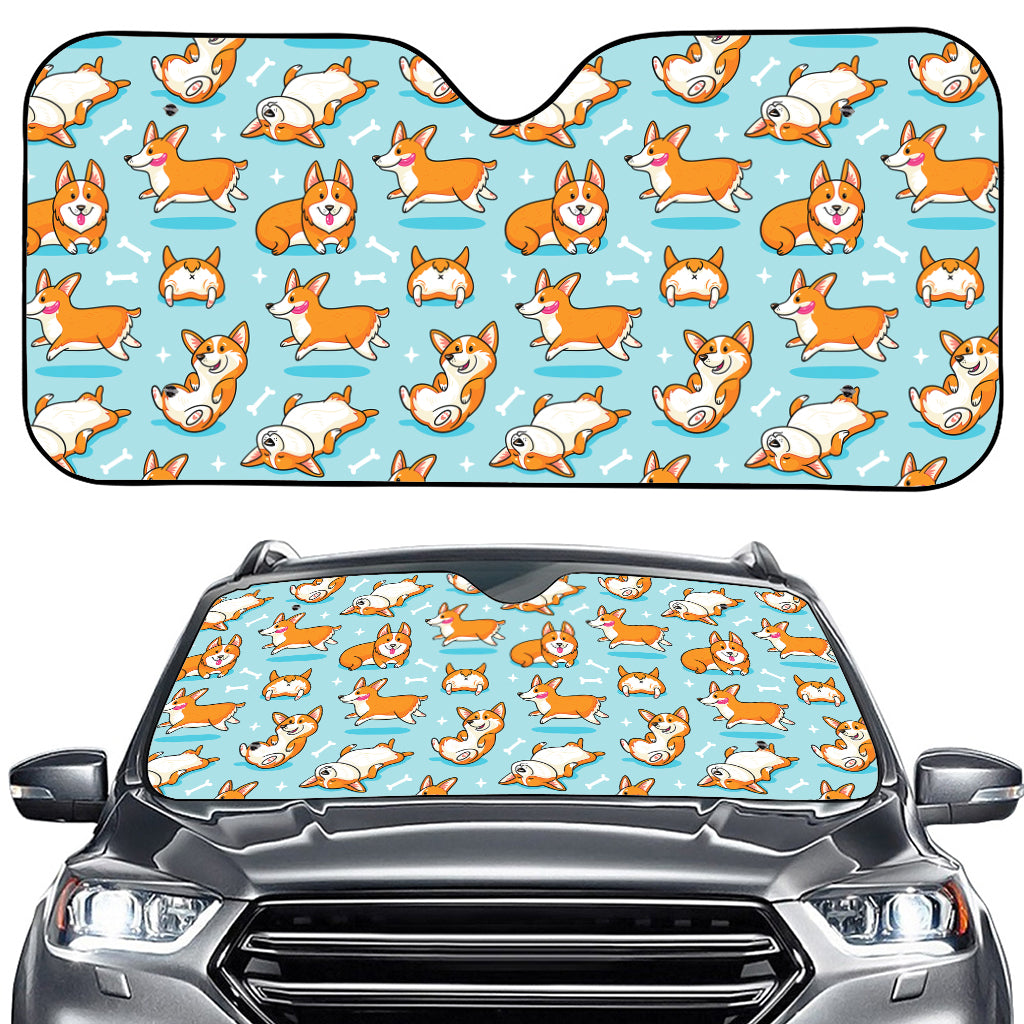 Happy Corgi Pattern Print Car Windshield Sun Shade