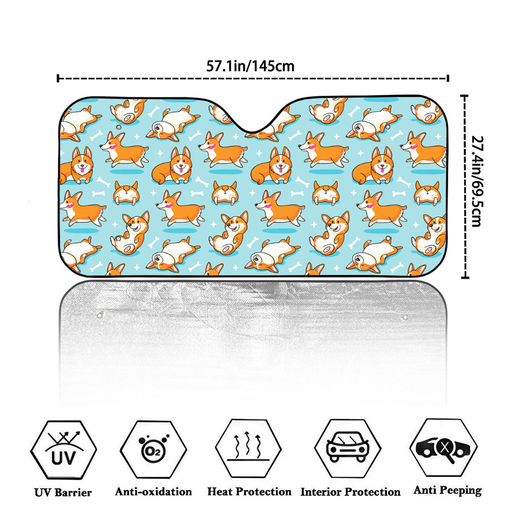 Happy Corgi Pattern Print Car Windshield Sun Shade