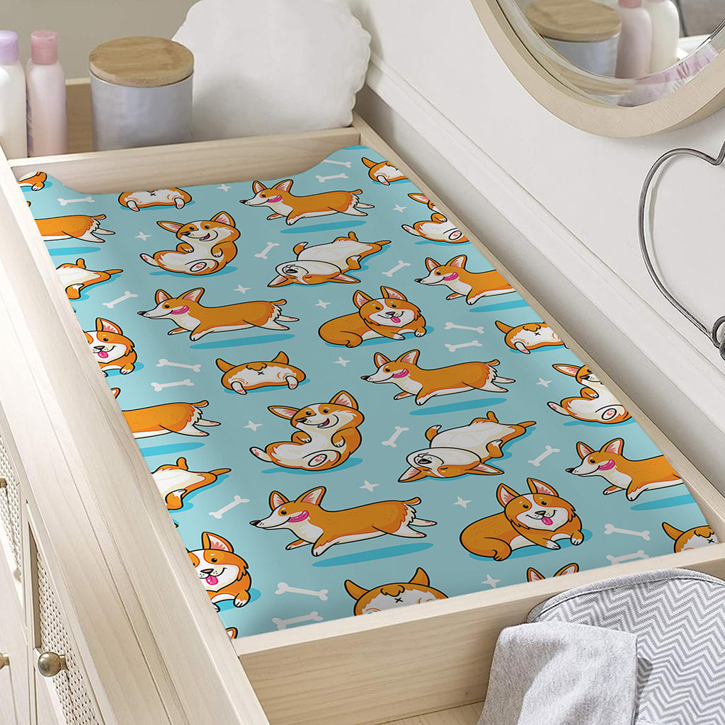 Happy Corgi Pattern Print Changing Pad Cover