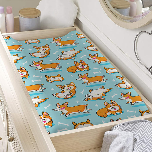 Happy Corgi Pattern Print Changing Pad Cover