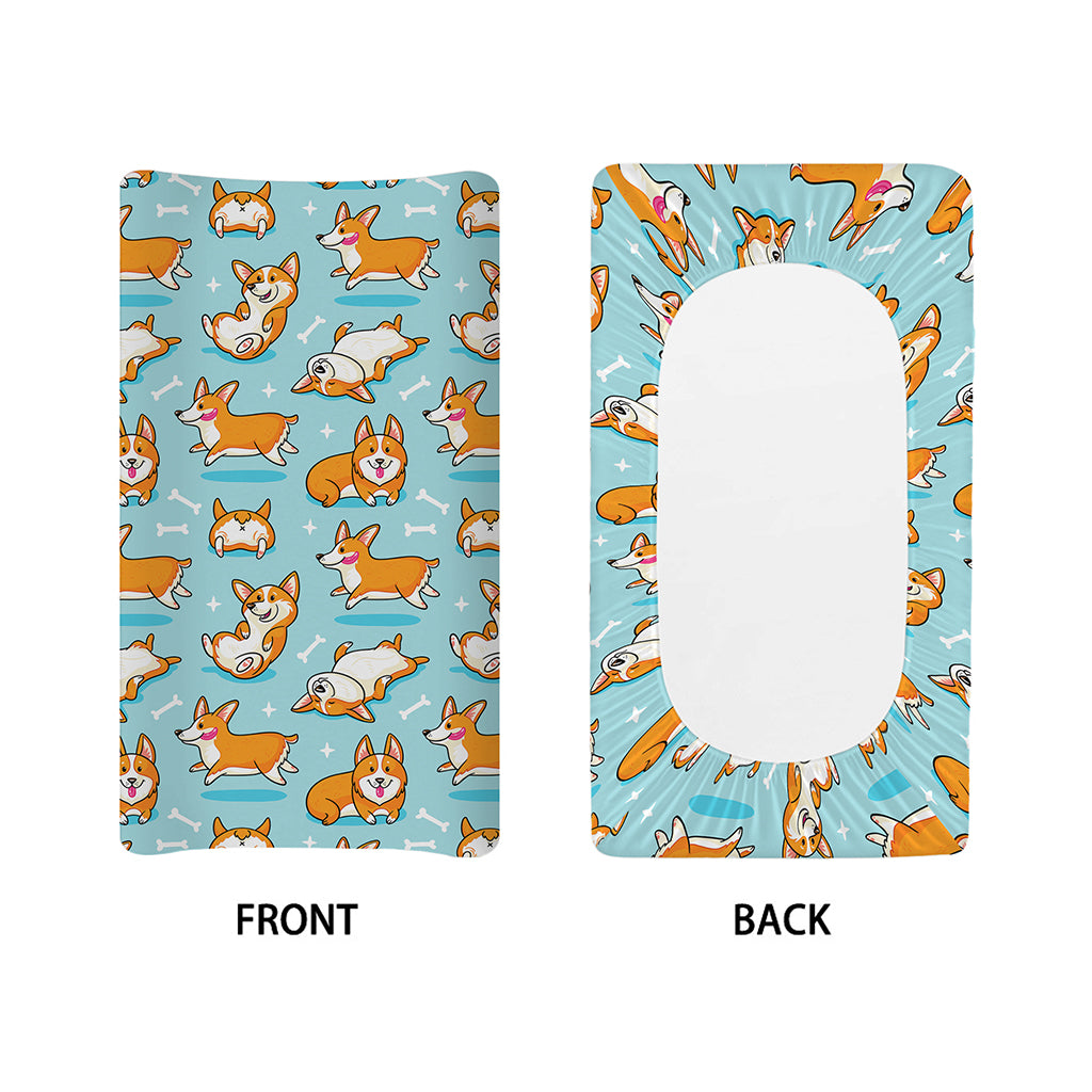 Happy Corgi Pattern Print Changing Pad Cover