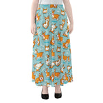 Happy Corgi Pattern Print Chiffon Maxi Skirt