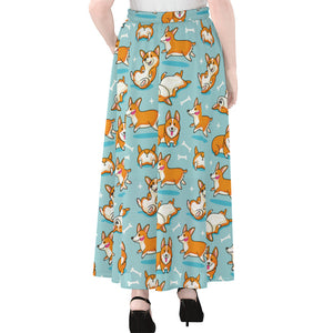 Happy Corgi Pattern Print Chiffon Maxi Skirt