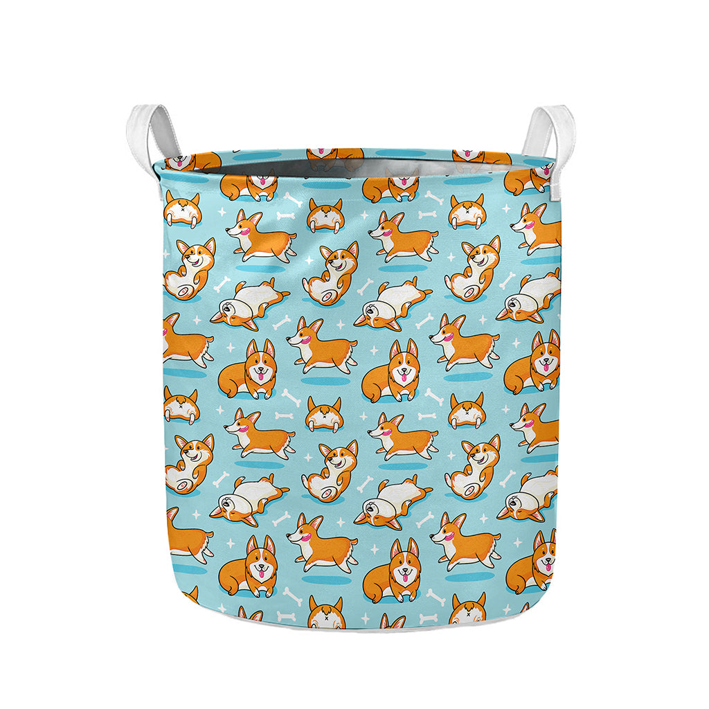 Happy Corgi Pattern Print Collapsible Laundry Basket