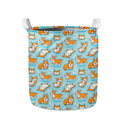 Happy Corgi Pattern Print Collapsible Laundry Basket