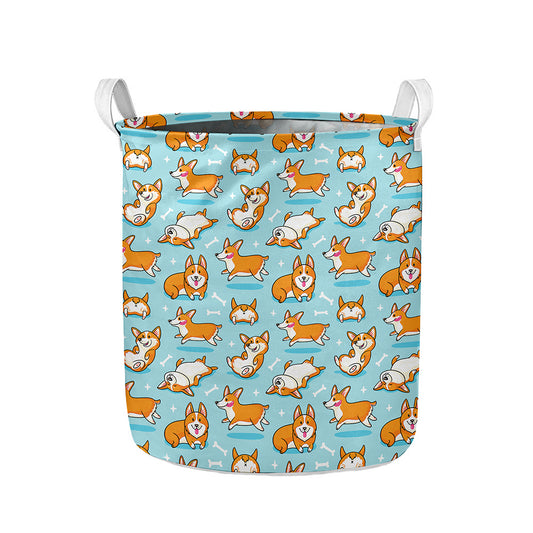 Happy Corgi Pattern Print Collapsible Laundry Basket