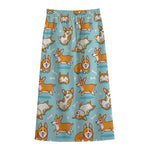 Happy Corgi Pattern Print Cotton Front Slit Maxi Skirt