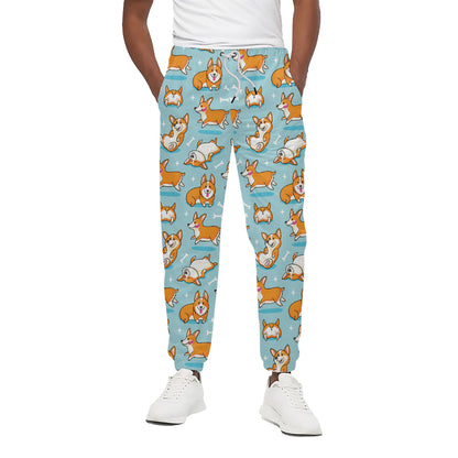 Happy Corgi Pattern Print Cotton Pants