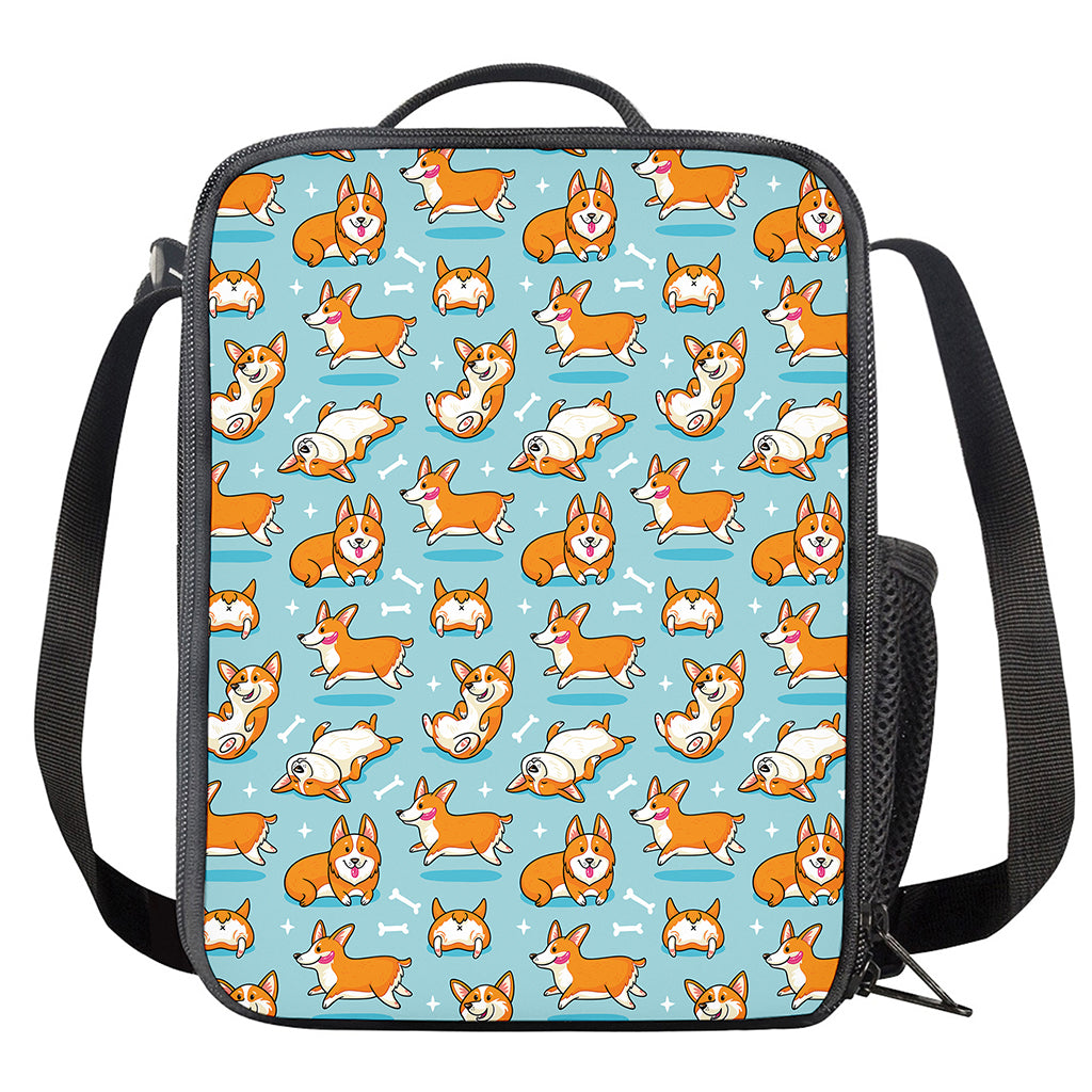 Happy Corgi Pattern Print Crossbody Lunch Bag