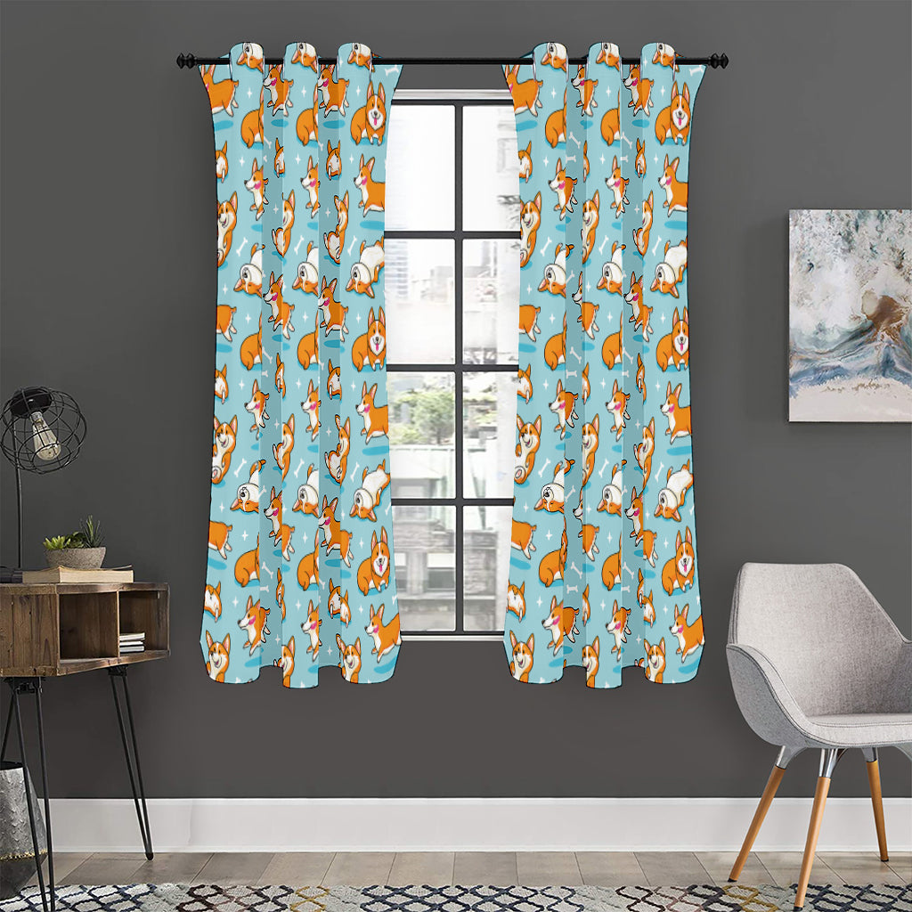 Happy Corgi Pattern Print Curtain