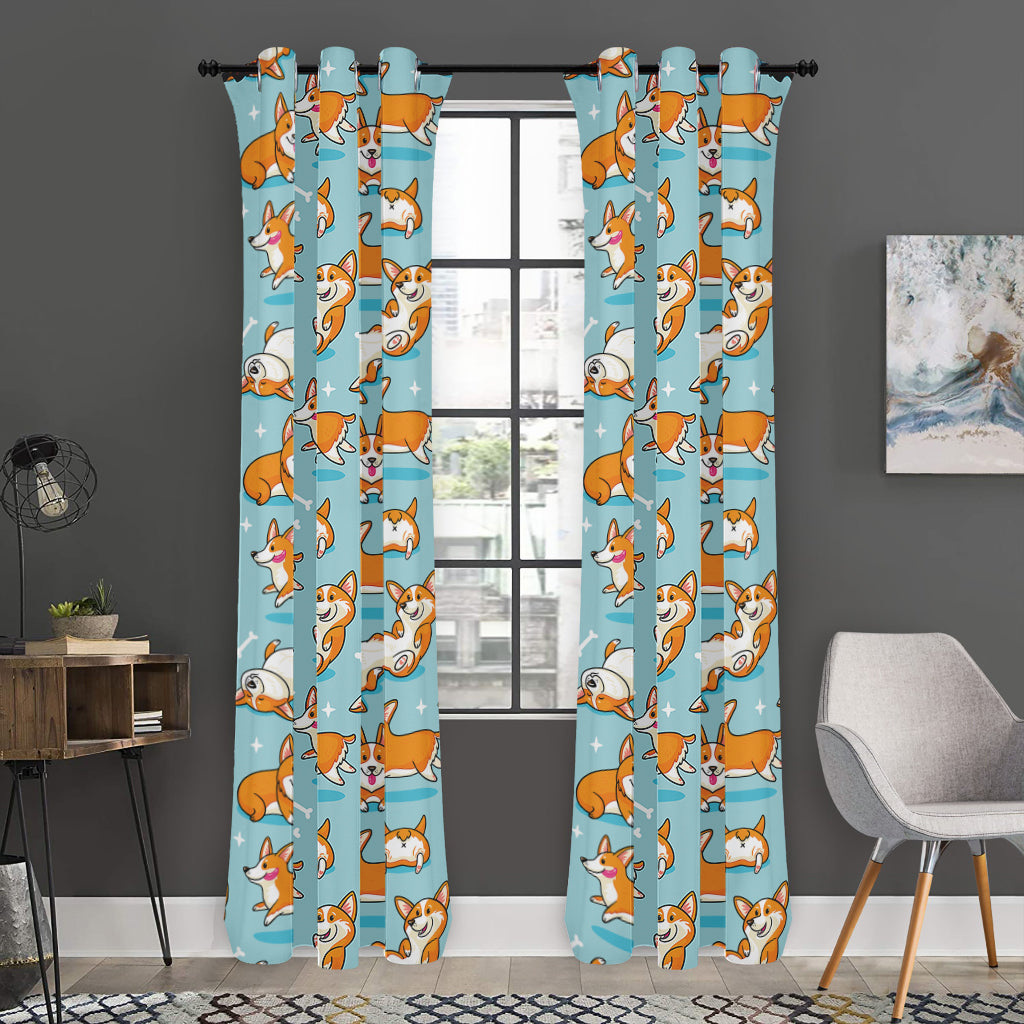 Happy Corgi Pattern Print Curtain