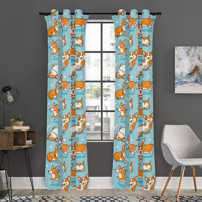 Happy Corgi Pattern Print Curtain