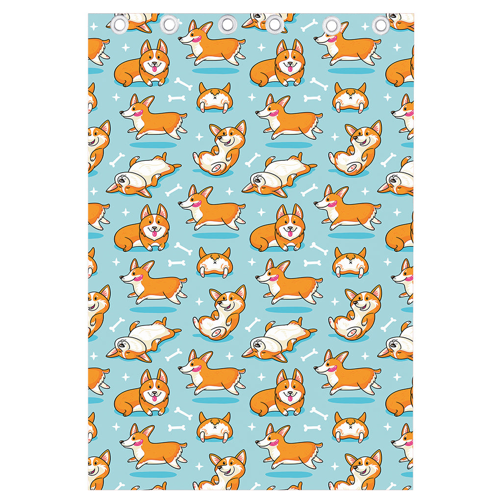 Happy Corgi Pattern Print Curtain