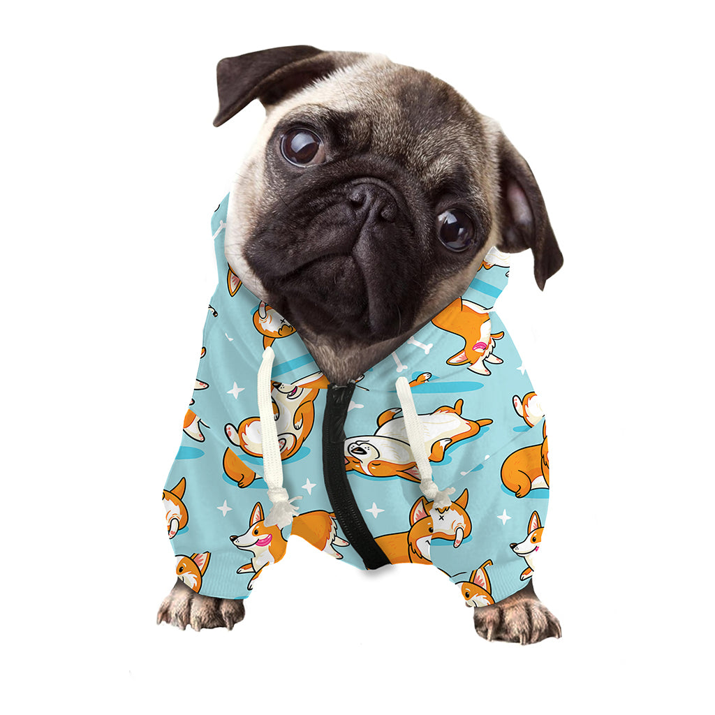 Happy Corgi Pattern Print Dog Zip Up Hoodie