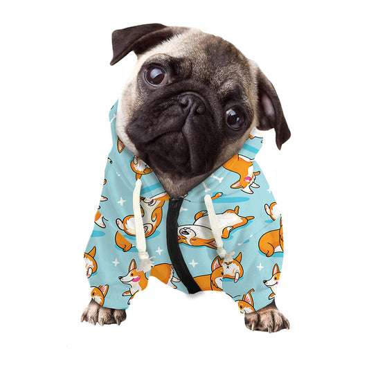 Happy Corgi Pattern Print Dog Zip Up Hoodie