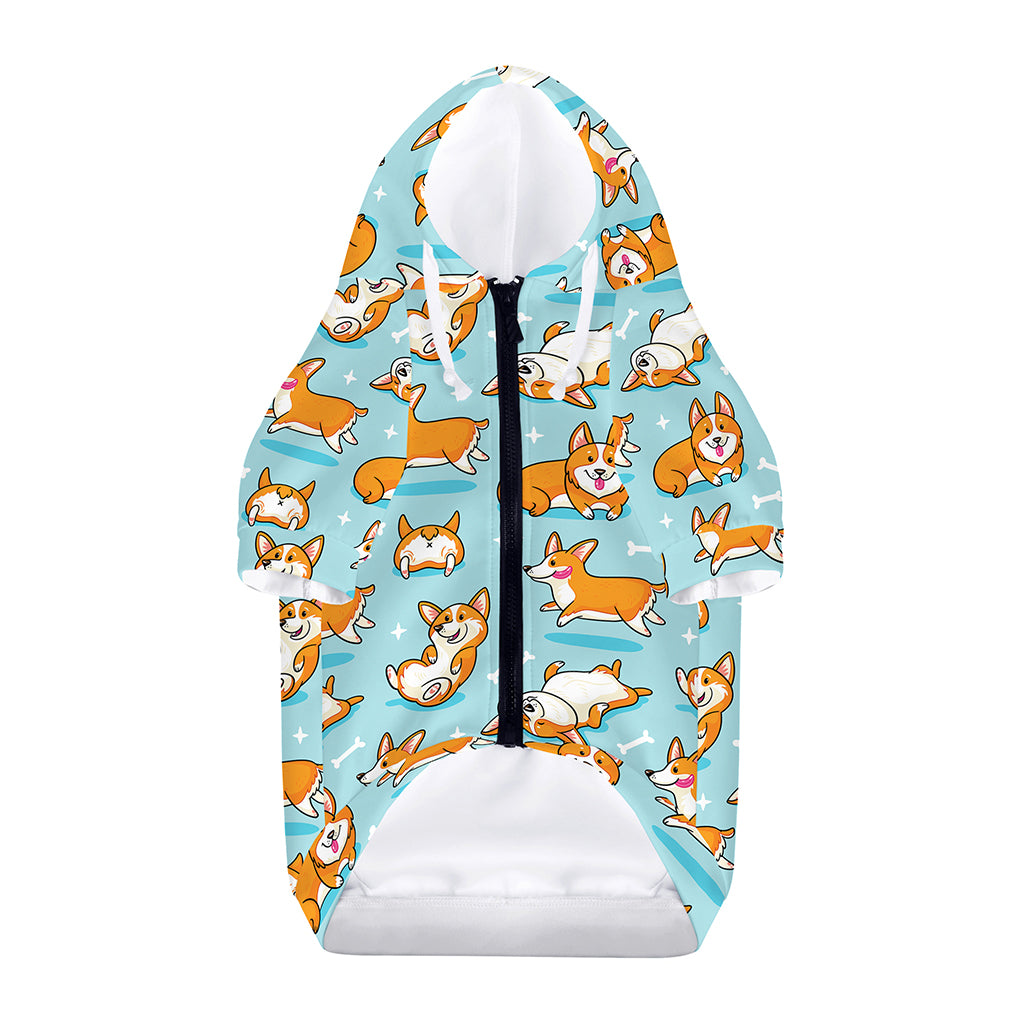 Happy Corgi Pattern Print Dog Zip Up Hoodie