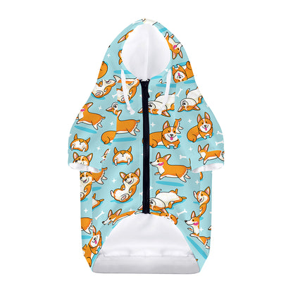 Happy Corgi Pattern Print Dog Zip Up Hoodie