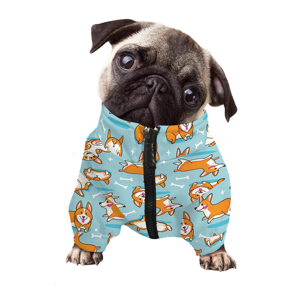Happy Corgi Pattern Print Dog Zip Up Jacket