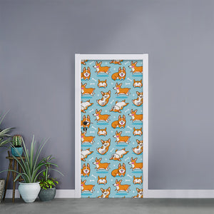 Happy Corgi Pattern Print Door Sticker