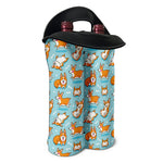 Happy Corgi Pattern Print Double Neoprene Wine Tote