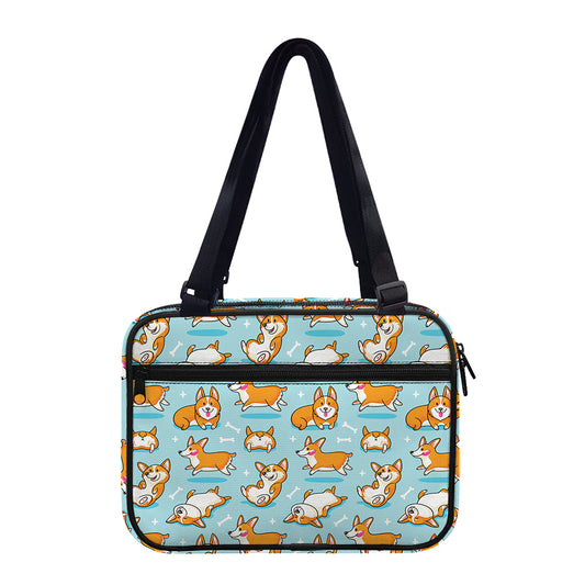 Happy Corgi Pattern Print Double Strap Bible Bag