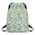 Happy Corgi Pattern Print Drawstring Backpack