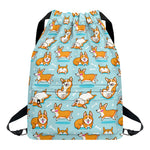 Happy Corgi Pattern Print Drawstring Backpack
