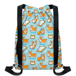 Happy Corgi Pattern Print Drawstring Backpack