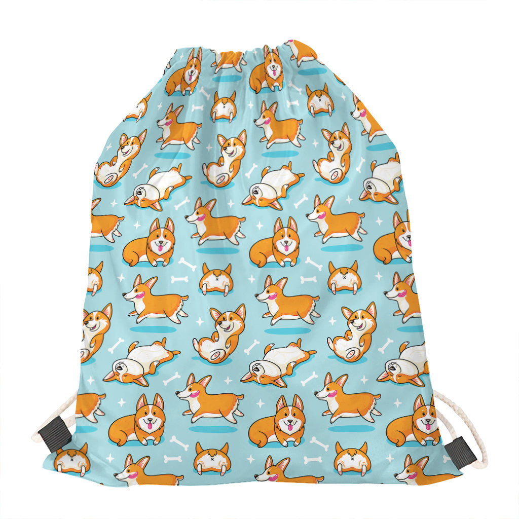 Happy Corgi Pattern Print Drawstring Bag
