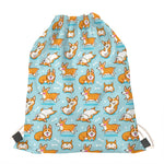 Happy Corgi Pattern Print Drawstring Bag