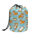Happy Corgi Pattern Print Drawstring Makeup Bag