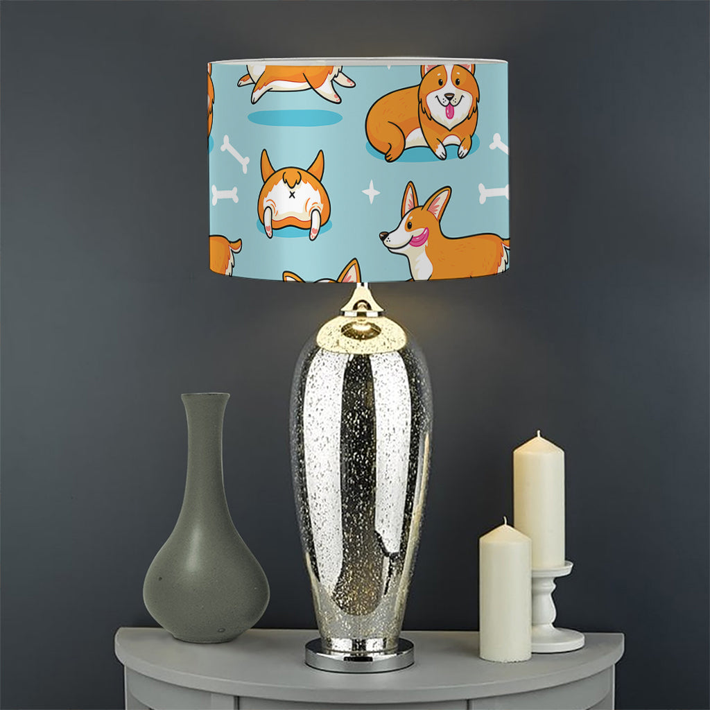 Happy Corgi Pattern Print Drum Lamp Shade