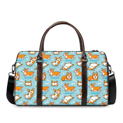 Happy Corgi Pattern Print Duffle Bag