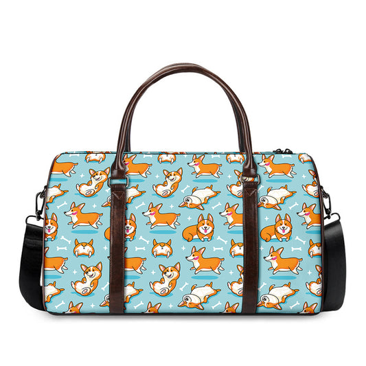 Happy Corgi Pattern Print Duffle Bag