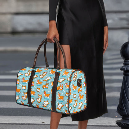Happy Corgi Pattern Print Duffle Bag