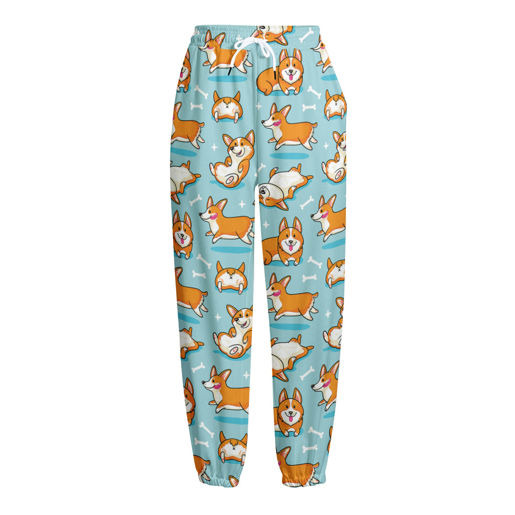 Happy Corgi Pattern Print Fleece Lined Knit Pants