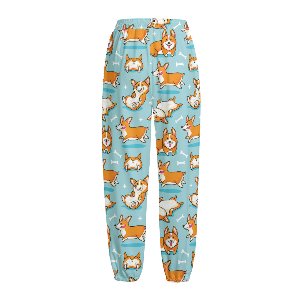 Happy Corgi Pattern Print Fleece Lined Knit Pants