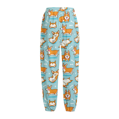 Happy Corgi Pattern Print Fleece Lined Knit Pants