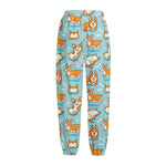 Happy Corgi Pattern Print Fleece Lined Knit Pants