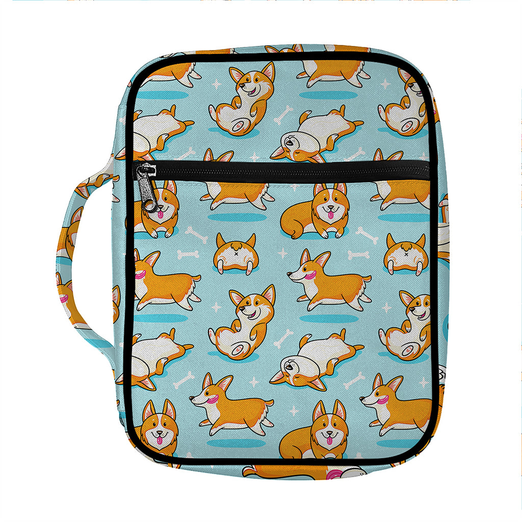 Happy Corgi Pattern Print Front Pocket Bible Bag
