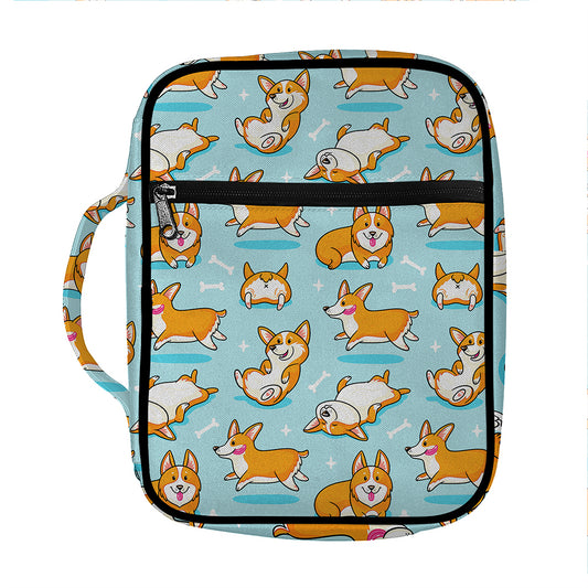 Happy Corgi Pattern Print Front Pocket Bible Bag